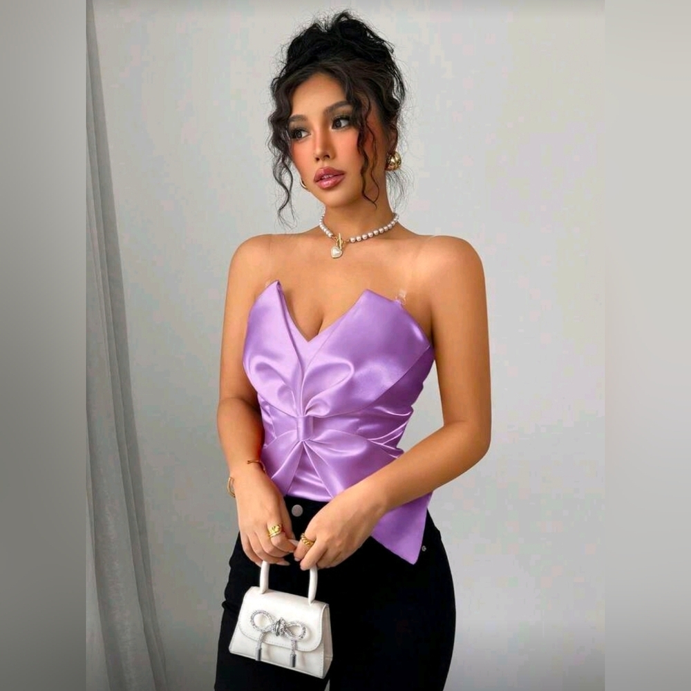 Rafferiza Fashionable Bow Tie Transparent Strap Red Zipper Design Camisole